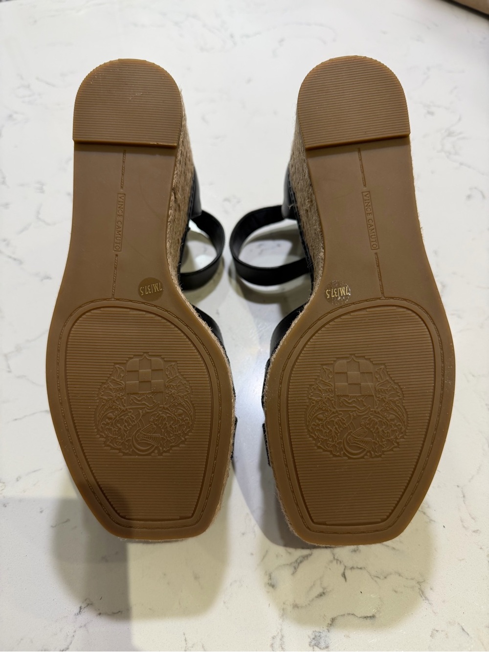 Vince Camuto Black Leather Espadrille Platform Wedges - Picture 2 of 6